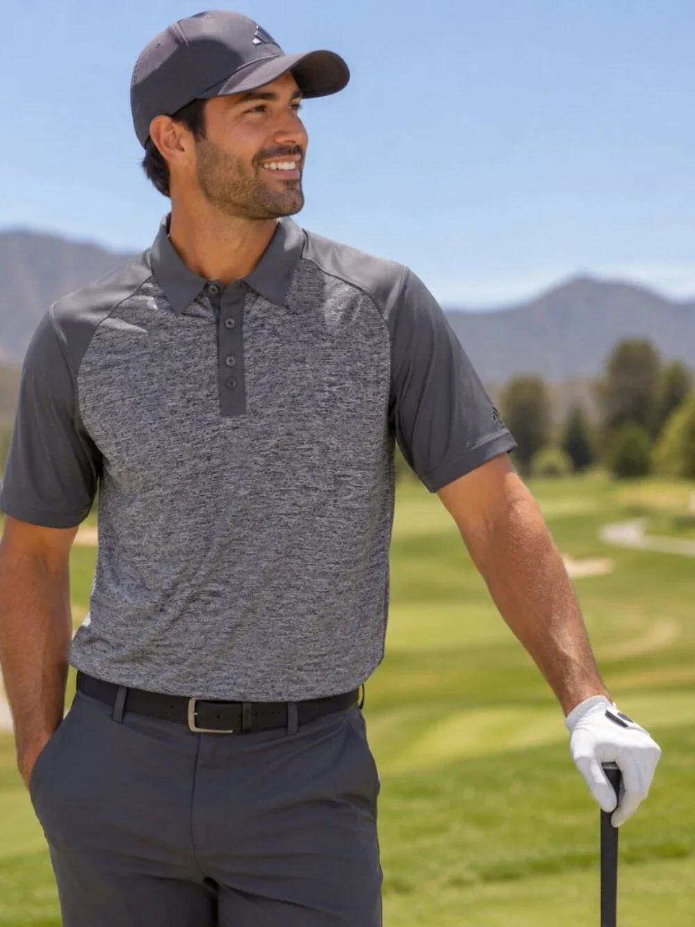 adidas Puremotion Men's Large Gray Colorblock Performance Golf Polo